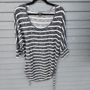 Torrid 2 Cinched Hem Grey/White Striped Sweater, Rayon blend, 3/4 Sleeves